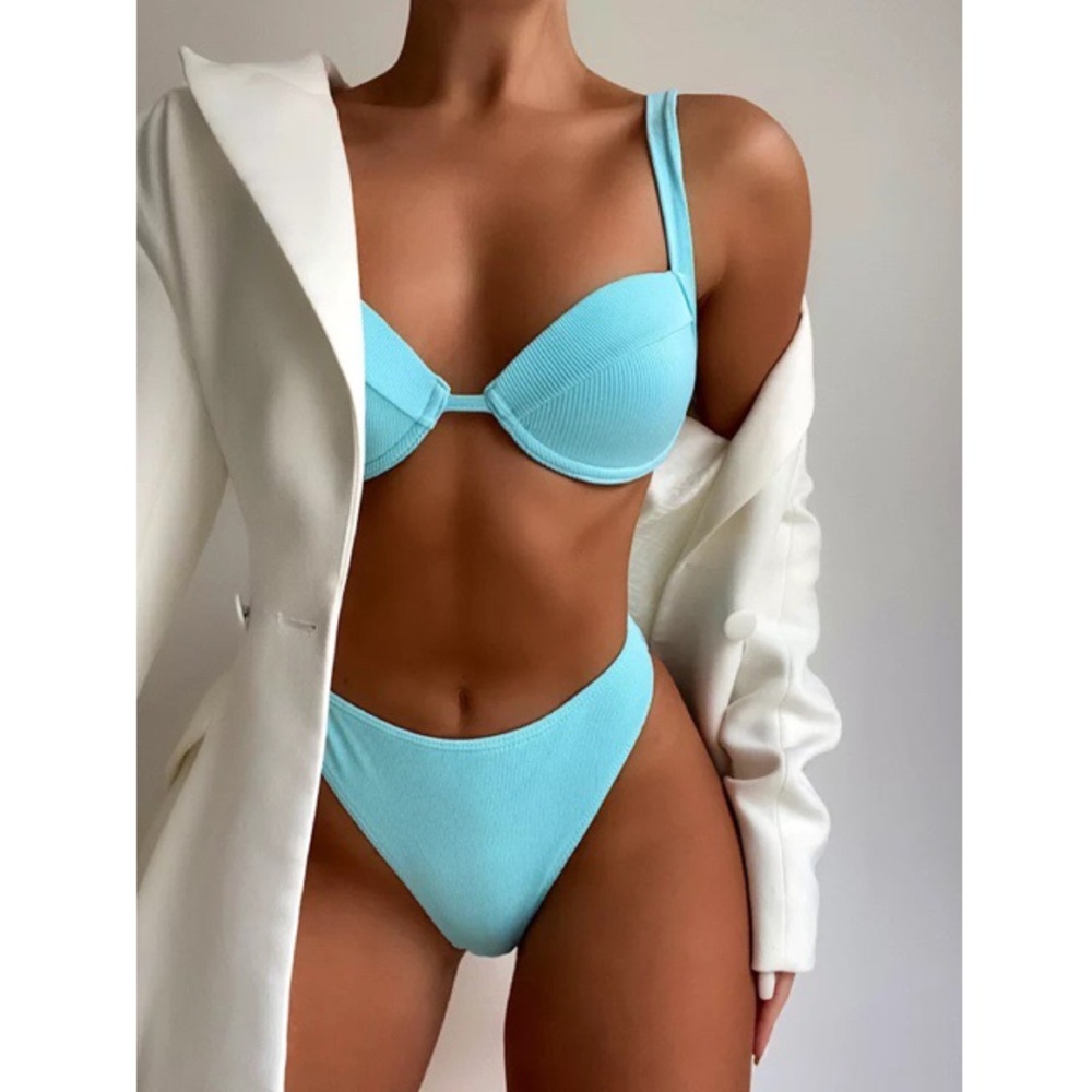 Turquoise High Waist Ribbed Two Piece / Bikini